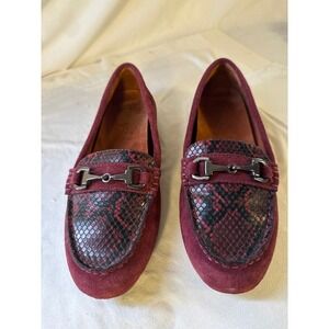 Vionic Burgundy Suede Snakeskin Horsebit Driving Loafers Womens Shoes Sz 8